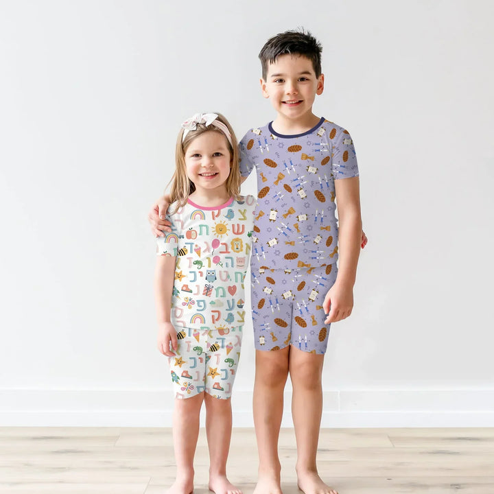 Shabbat Shalom Family Matching Bamboo Two Piece Short Sleeve Shorts Pajama Set