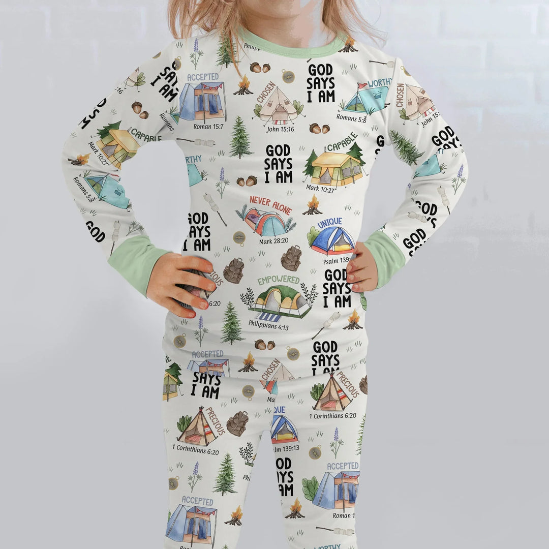 God Says I Am – Adventure Affirmations Bamboo Two Piece Long Sleeve Pajama Set
