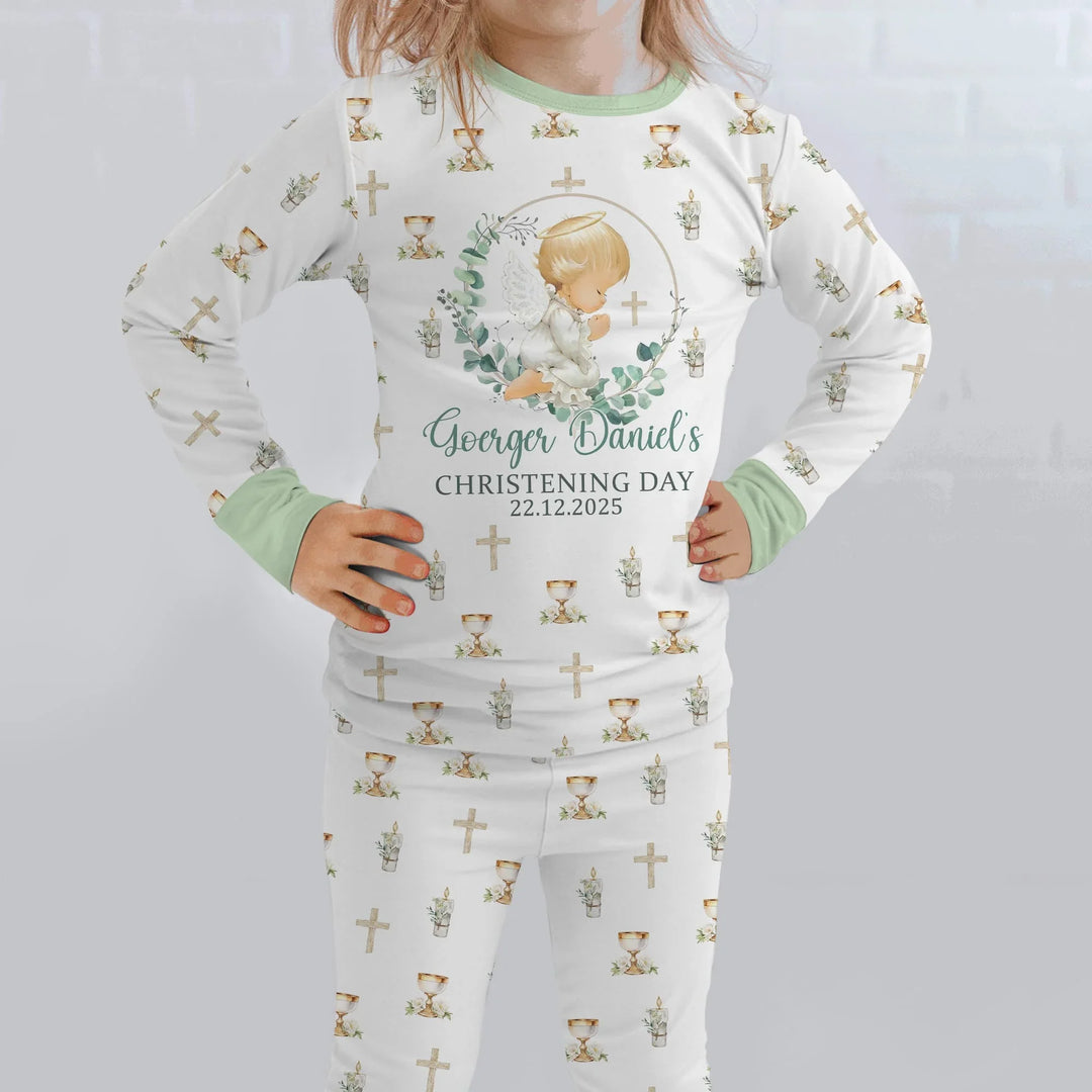 First Christening Day Custom Name Bamboo Two Piece Long Sleeve Pajama Set