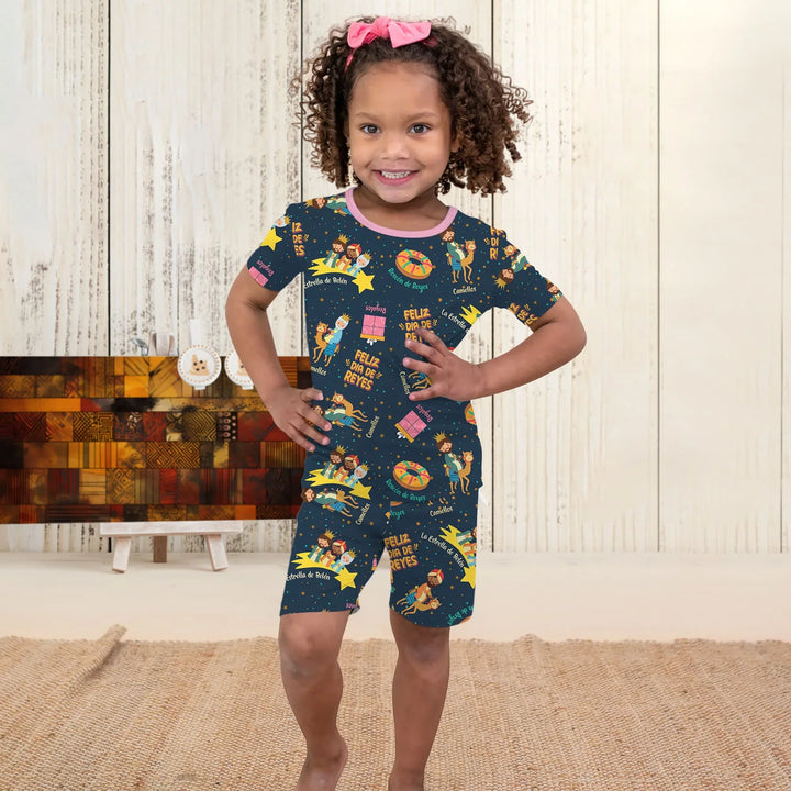 Feliz Dia de Reyes Bamboo Two Piece Short Sleeve Shorts Pajama Set