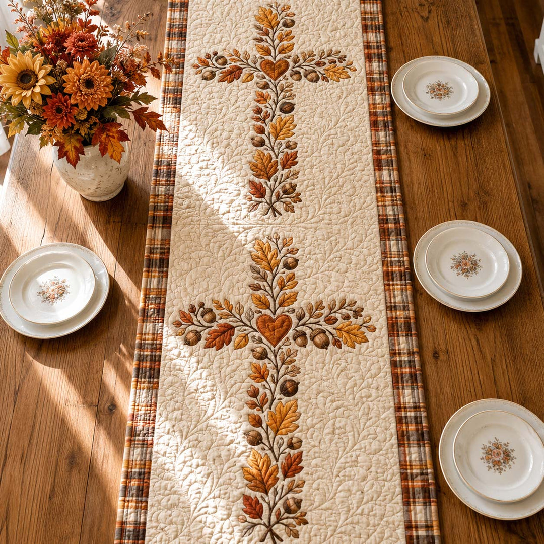 Autumn Acorn Cross Quilt Table Runner