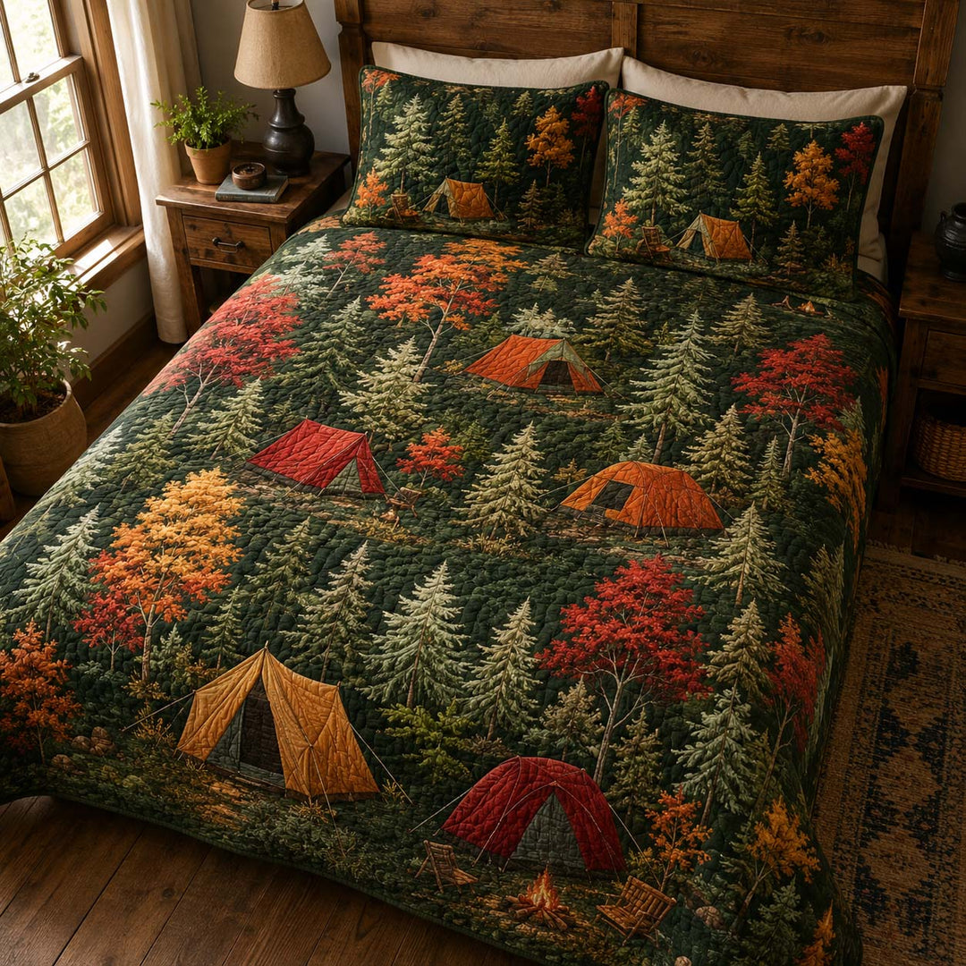 Autumn Forest Camping Bamboo Quilt Bedding Set