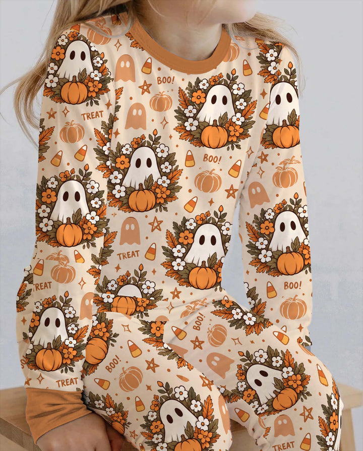 Autumn Ghost Pumpkin Garden Bamboo Two Piece Long Sleeve Pajama Set