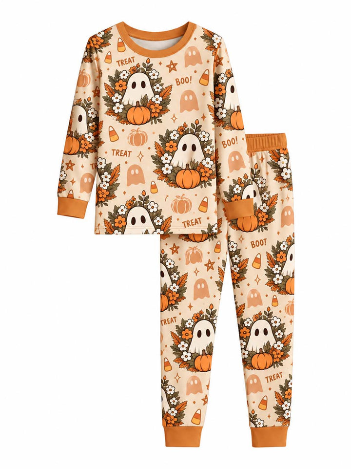 Autumn Ghost Pumpkin Garden Bamboo Two Piece Long Sleeve Pajama Set