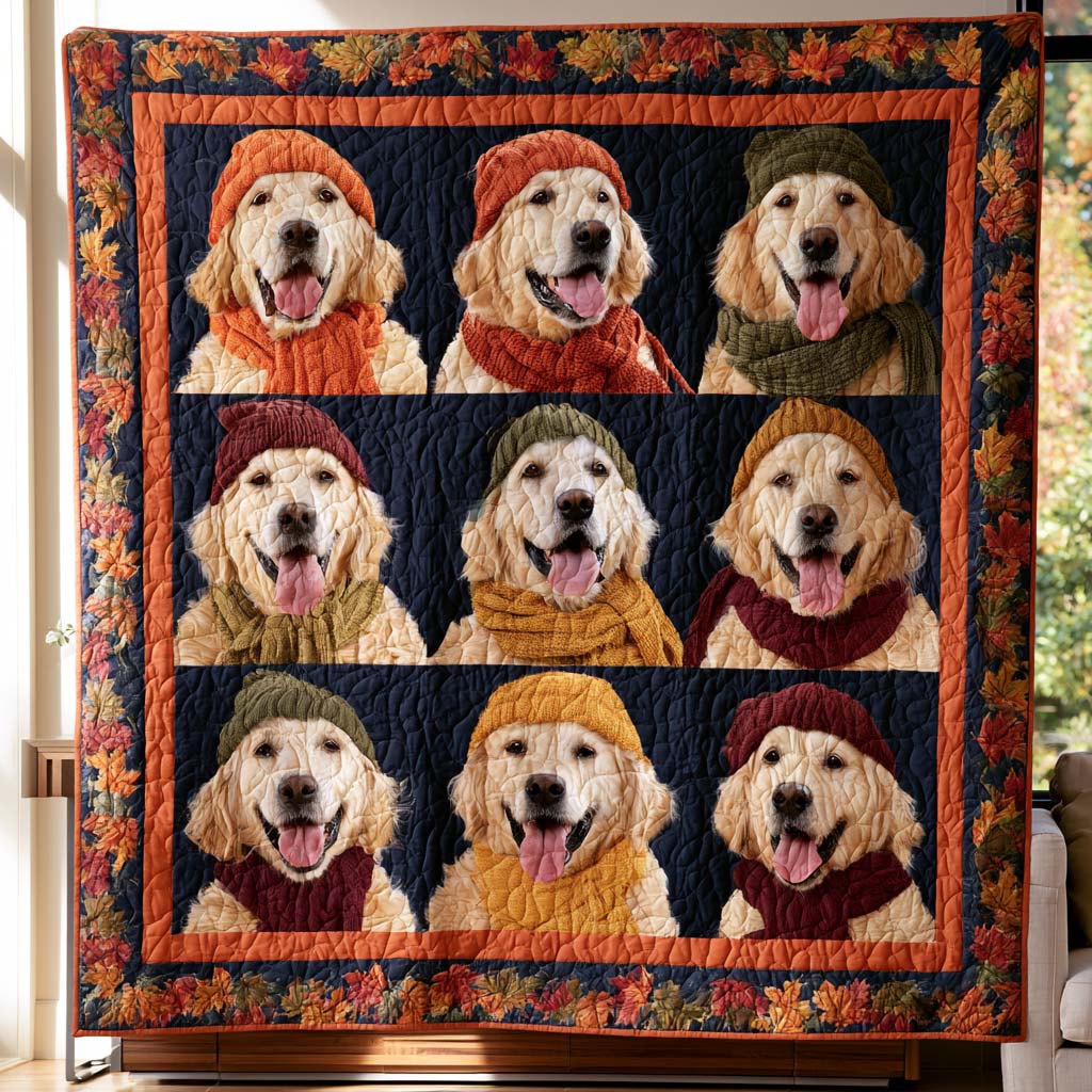 Autumn Golden Retriever Collection Bamboo Quilt Blanket
