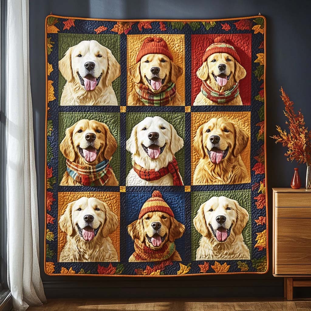Autumn Golden Retriever Gallery Bamboo Quilt Blanket