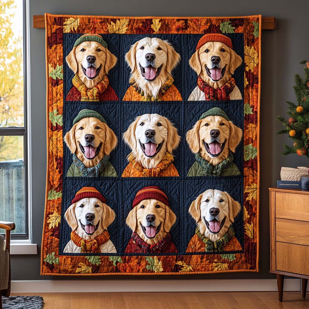 Autumn Golden Retriever Portraits Bamboo Quilt Blanket