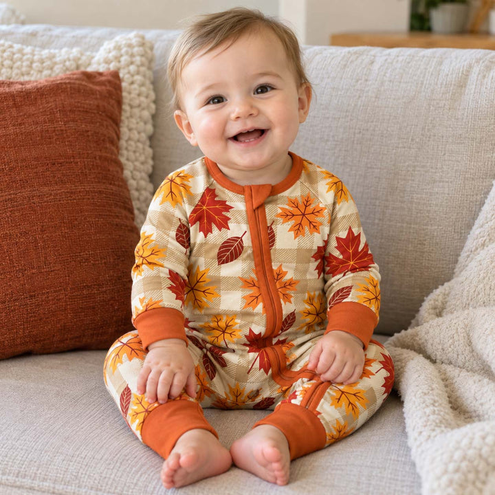 Autumn Maple Leaves on Gingham Bamboo Convertible Zippy