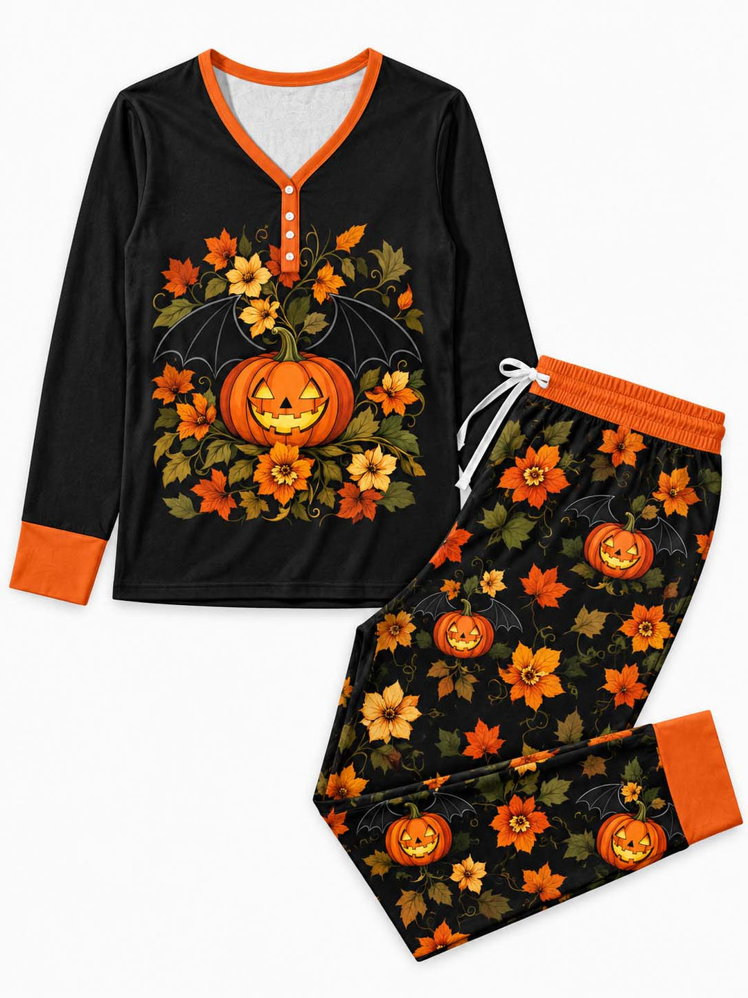 Autumn Pumpkin Bloom Bamboo Women Pajama Set