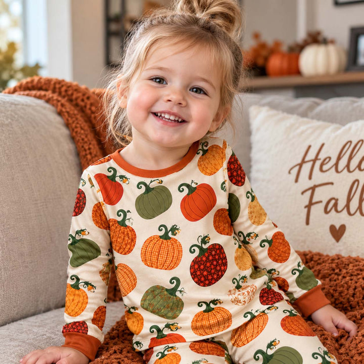 Autumn Pumpkin Parade Bamboo Two Piece Long Sleeve Pajama Set