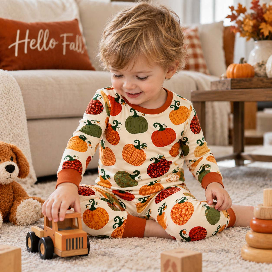 Autumn Pumpkin Parade Bamboo Two Piece Long Sleeve Pajama Set