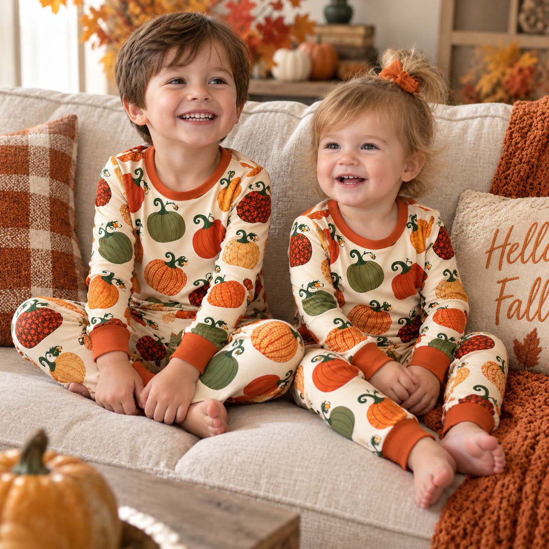 Autumn Pumpkin Parade Bamboo Two Piece Long Sleeve Pajama Set