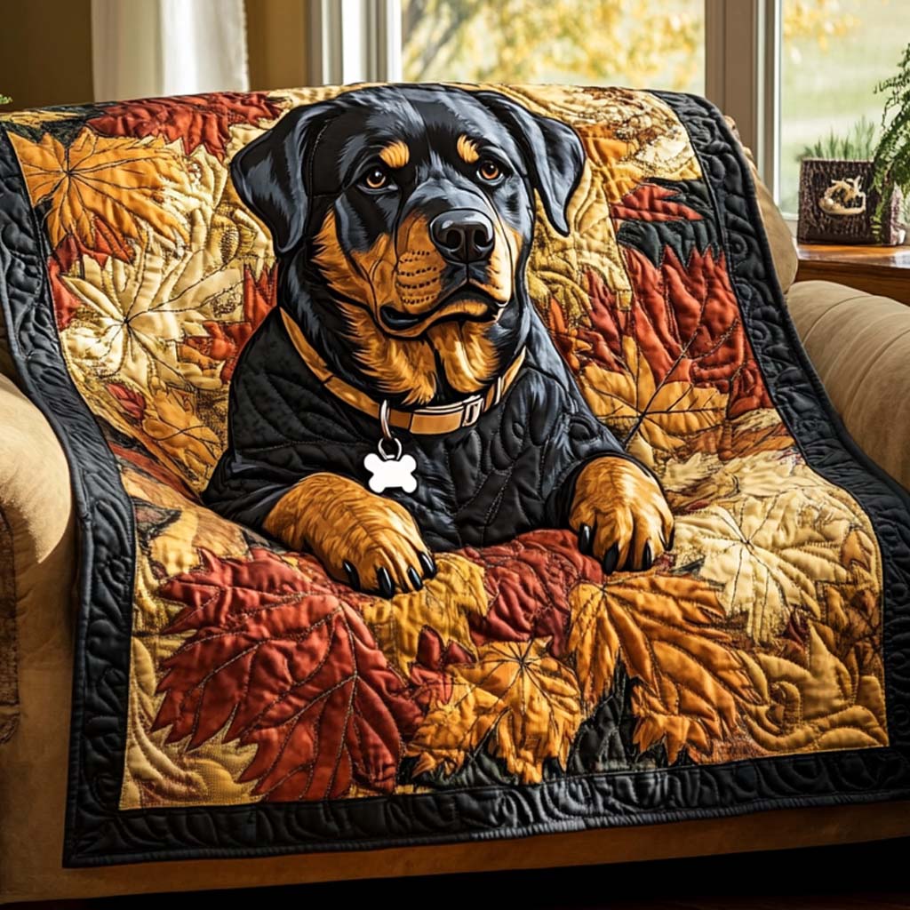 Autumn Rottweiler Portrait Bamboo Quilt Blanket