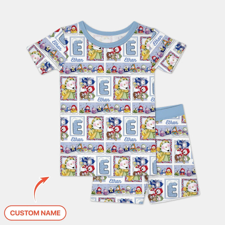 Frosty Friends Custom Name Bamboo Two Piece Short Sleeve Shorts Pajama Set