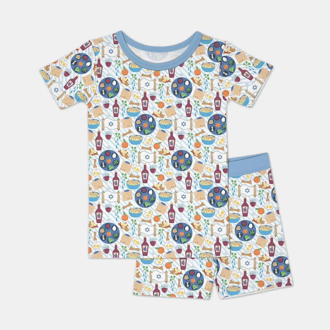 Passover Meal Bamboo Two Piece Short Sleeve Shorts Pajama Set