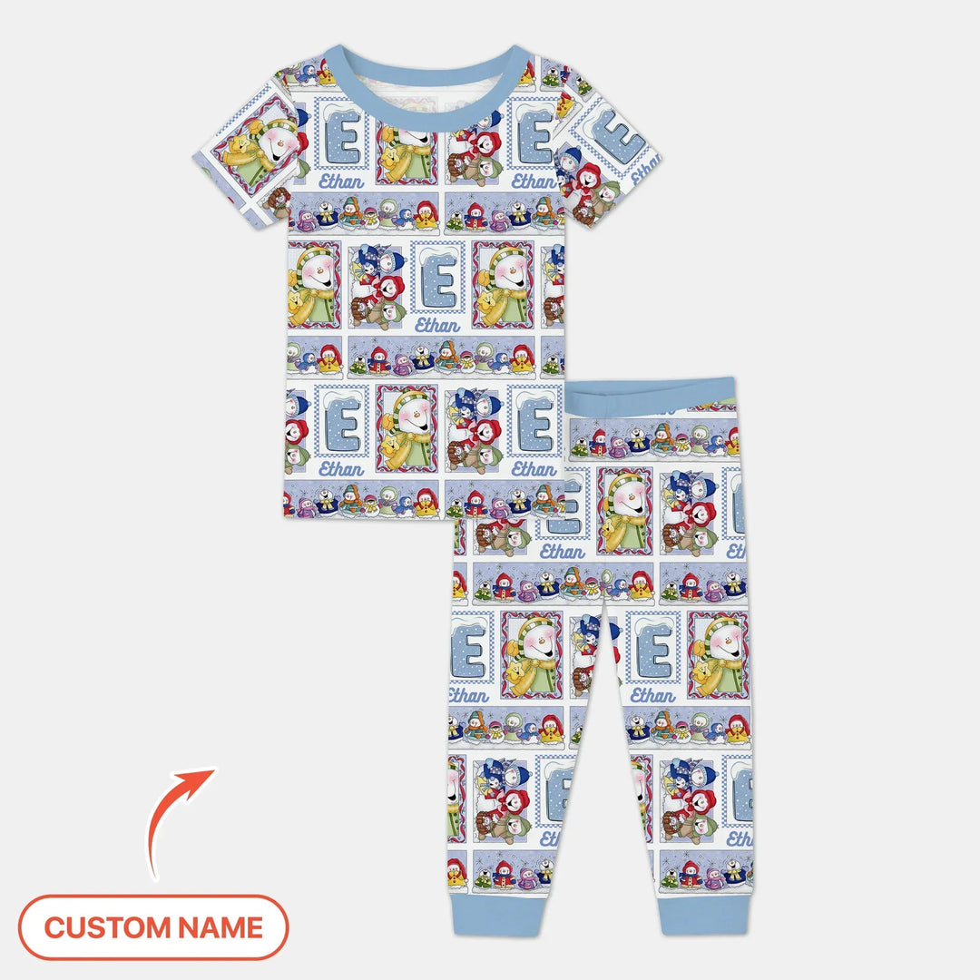 Frosty Friends Custom Name Bamboo Two Piece Short Sleeve Pajama Set