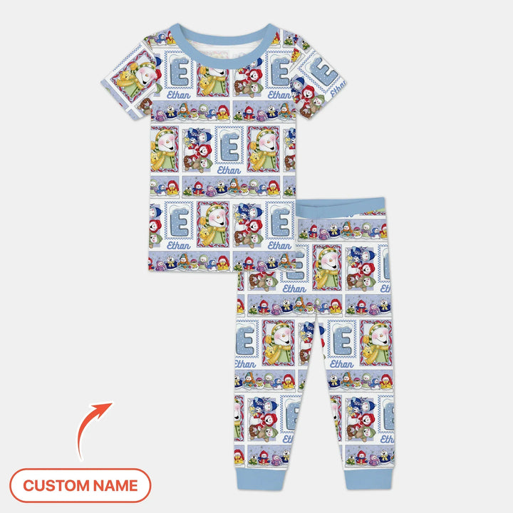 Frosty Friends Custom Name Bamboo Two Piece Short Sleeve Pajama Set