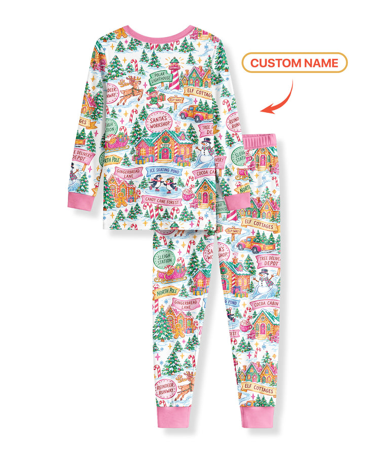 Welcome to North Pole Custom Name Bamboo Two Piece Long Sleeve Pajama Set