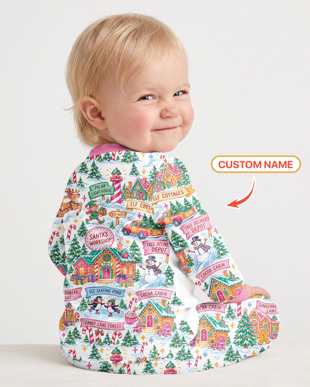 Welcome to North Pole Custom Name Bamboo Two Piece Long Sleeve Pajama Set
