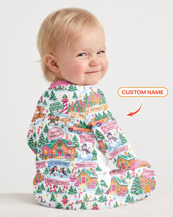 Welcome to North Pole Custom Name Bamboo Two Piece Long Sleeve Pajama Set