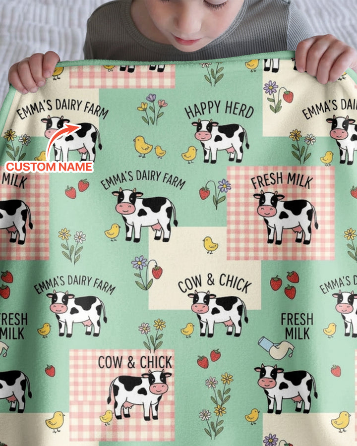Custom Name Minty Farm And A Tiny Chick Bamboo Blanket