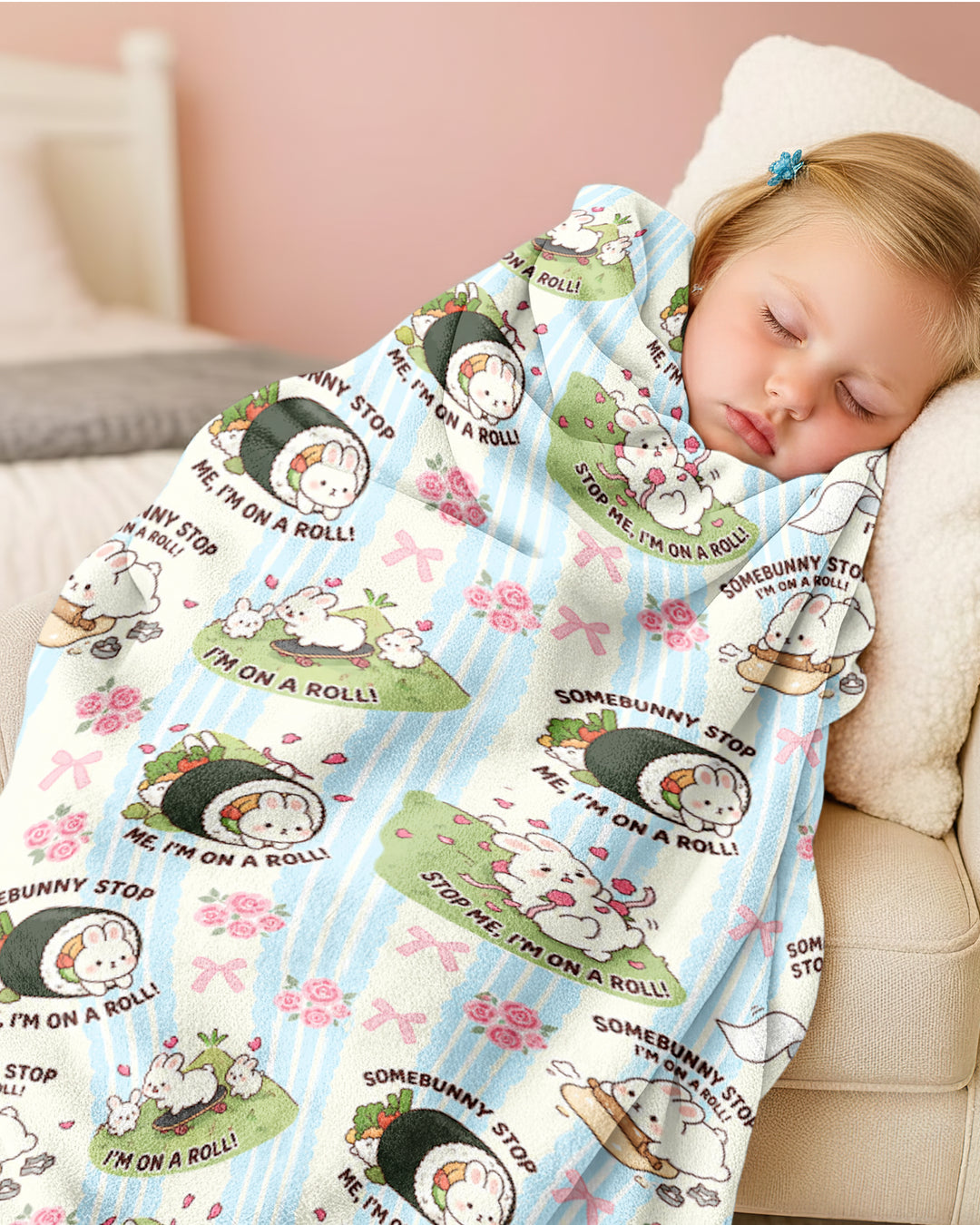 Bunny On A Roll Bamboo Blanket