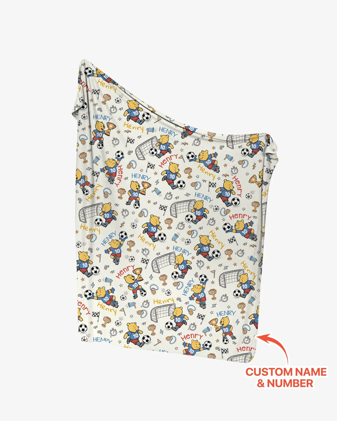 Personalized Classic Bear World Soccer swaddle blanket