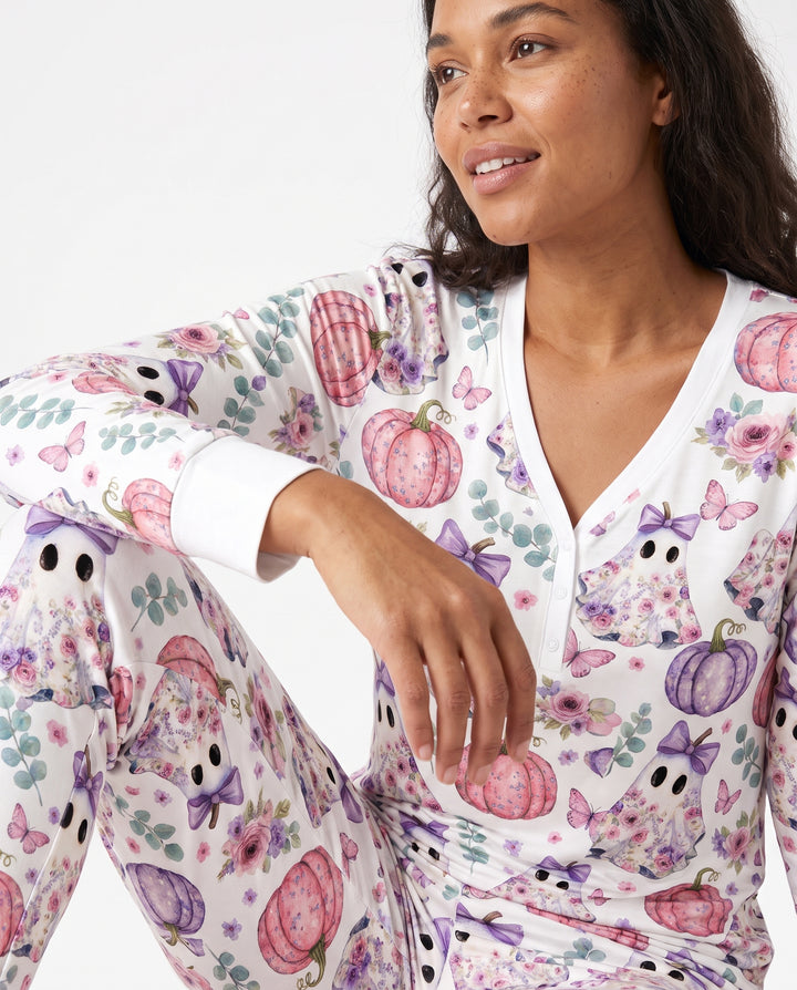 Floral Ghost & Pumpkin Garden Bamboo Women Pajama Set