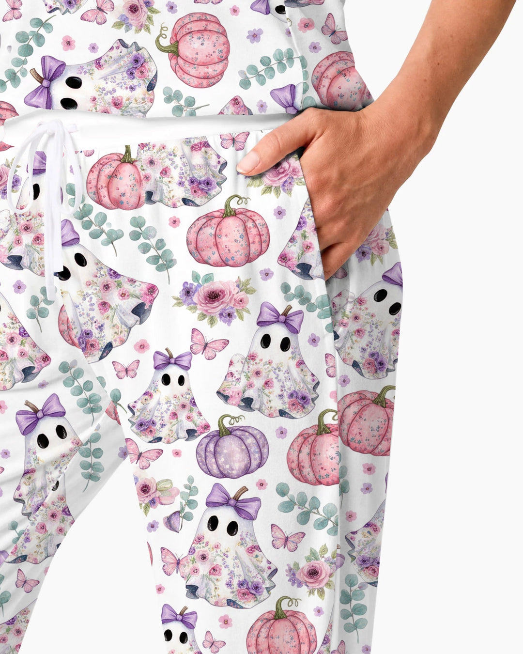 Floral Ghost & Pumpkin Garden Bamboo Women Pajama Set
