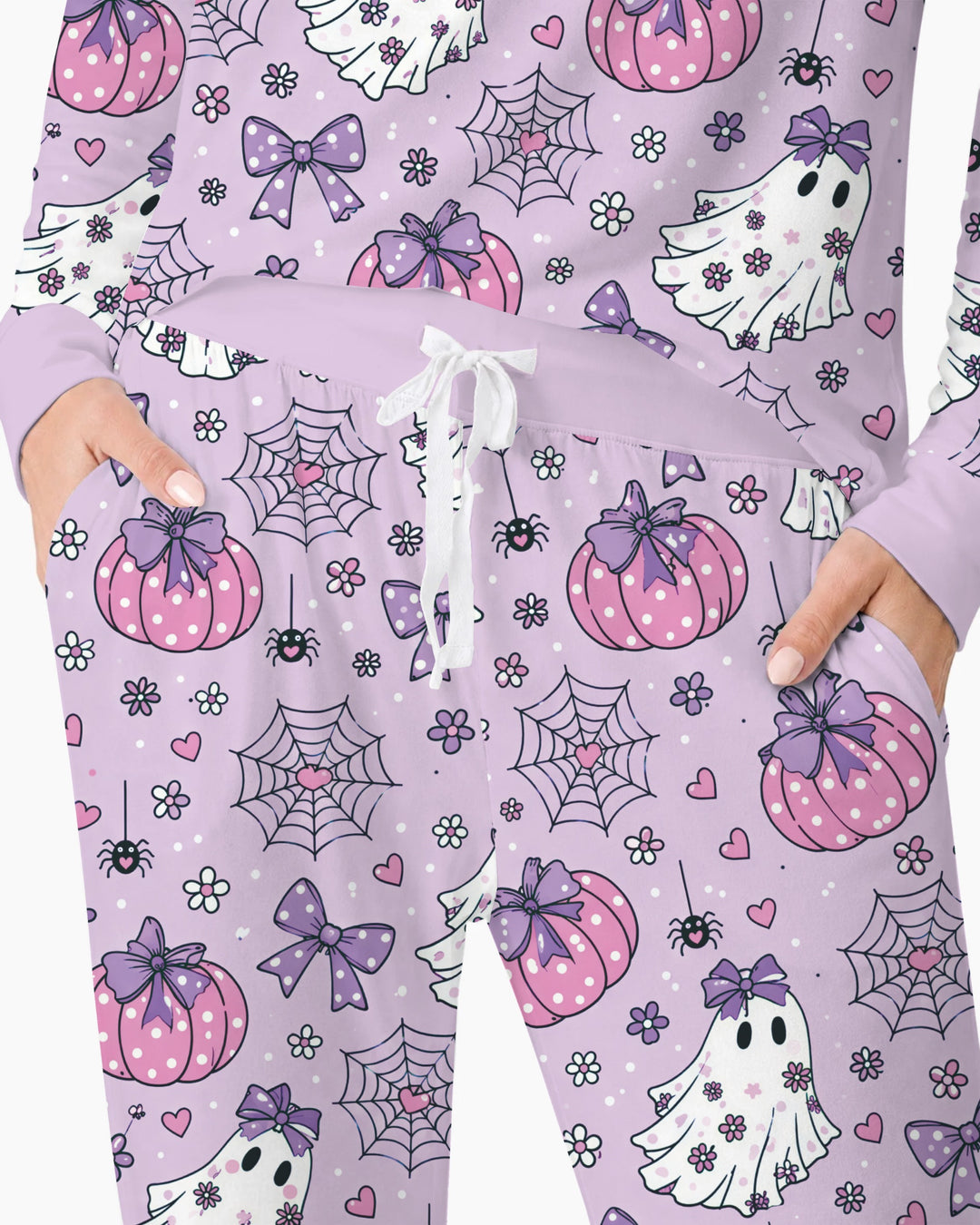 Purple Bow Ghost Halloween Bamboo Women Pajama Set