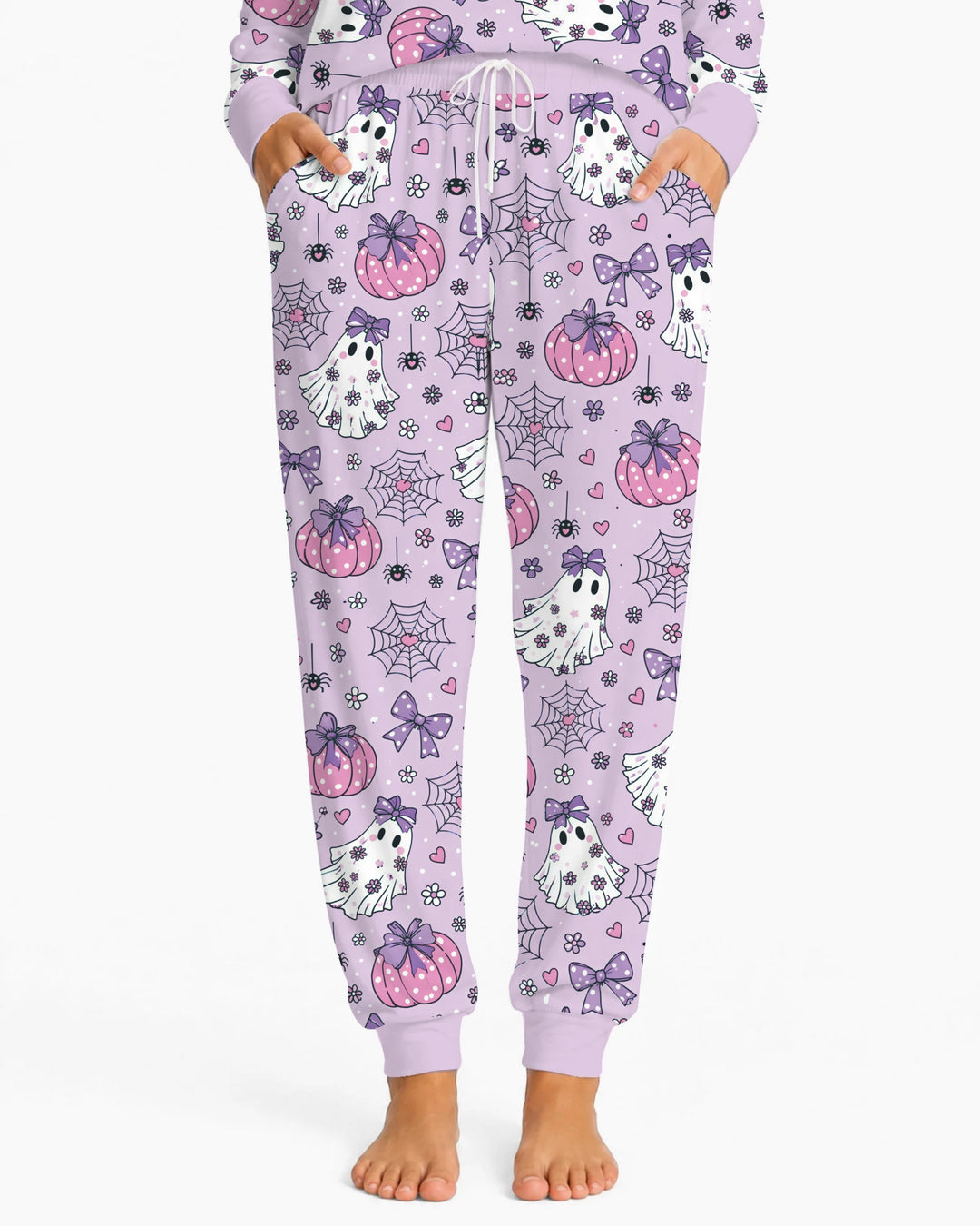 Purple Bow Ghost Halloween Bamboo Women Pajama Set