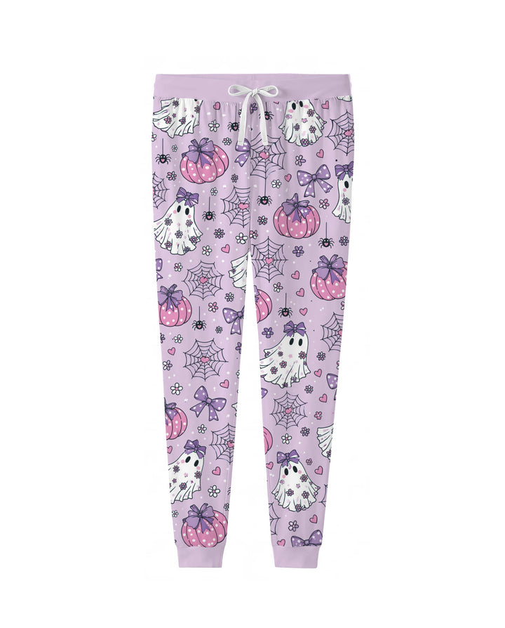 Purple Bow Ghost Halloween Bamboo Women Pajama Set