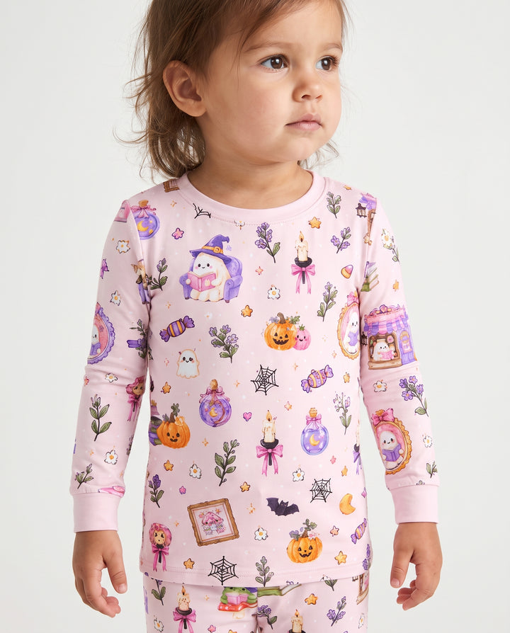 Cozy Ghost Book Club Halloween Bamboo Two Piece Long Sleeve Pajama Set