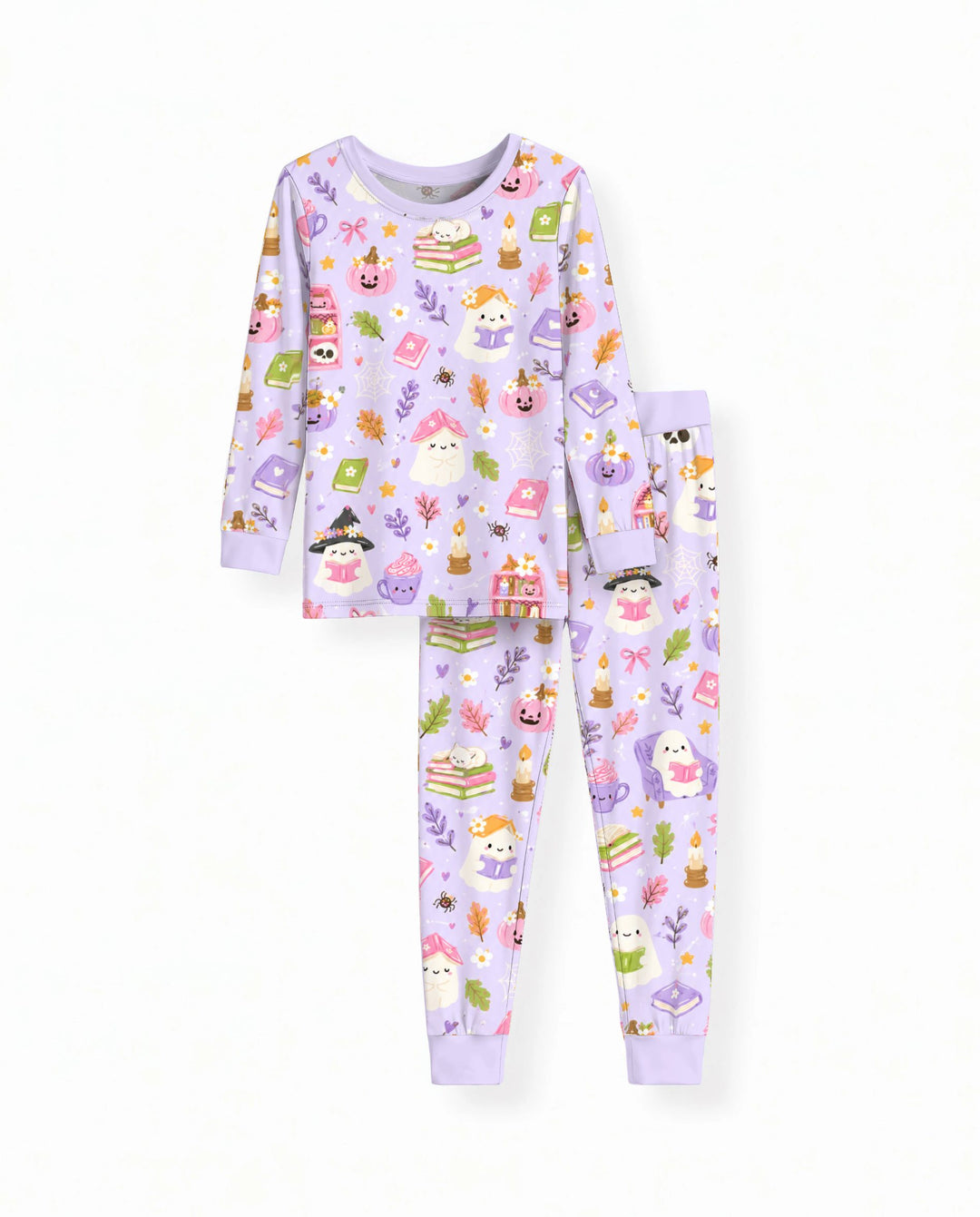 Cozy Ghost Reading Halloween Bamboo Two Piece Long Sleeve Pajama Set