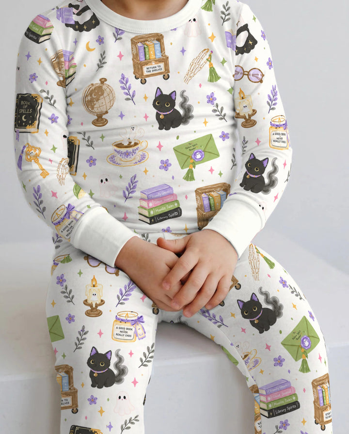 Haunted Library Ghost Stories Bamboo Two Piece Long Sleeve Pajama Set