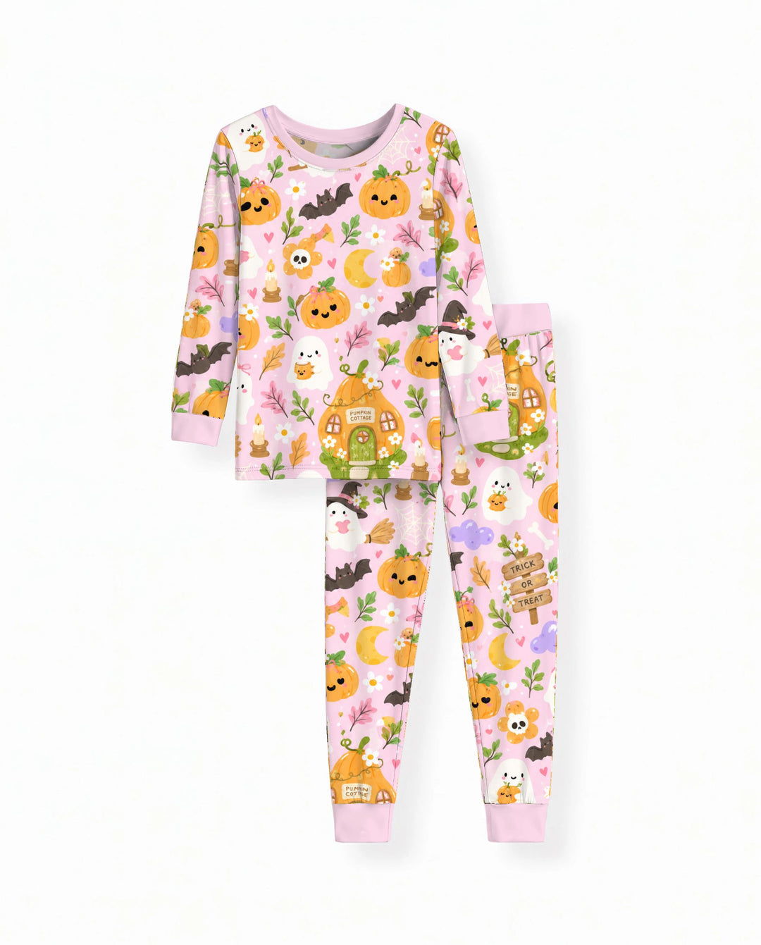 Pumpkin Cottage Ghost Garden Bamboo Two Piece Long Sleeve Pajama Set