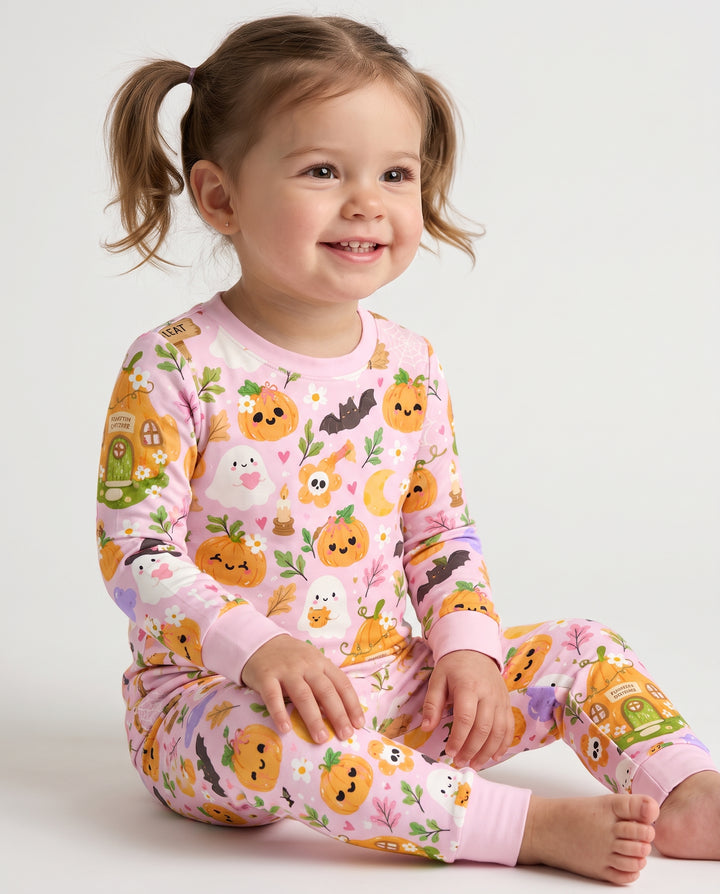 Pumpkin Cottage Ghost Garden Bamboo Two Piece Long Sleeve Pajama Set