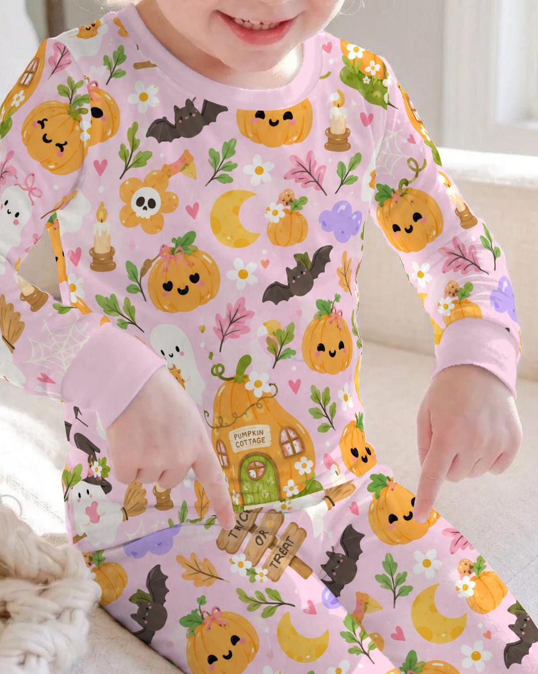 Pumpkin Cottage Ghost Garden Bamboo Two Piece Long Sleeve Pajama Set