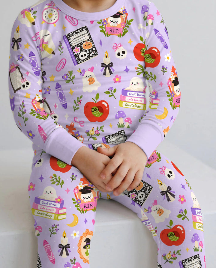 Spooky School Ghost Halloween Bamboo Two Piece Long Sleeve Pajama Set