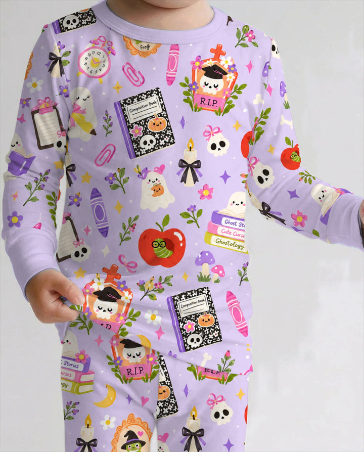 Spooky School Ghost Halloween Bamboo Two Piece Long Sleeve Pajama Set