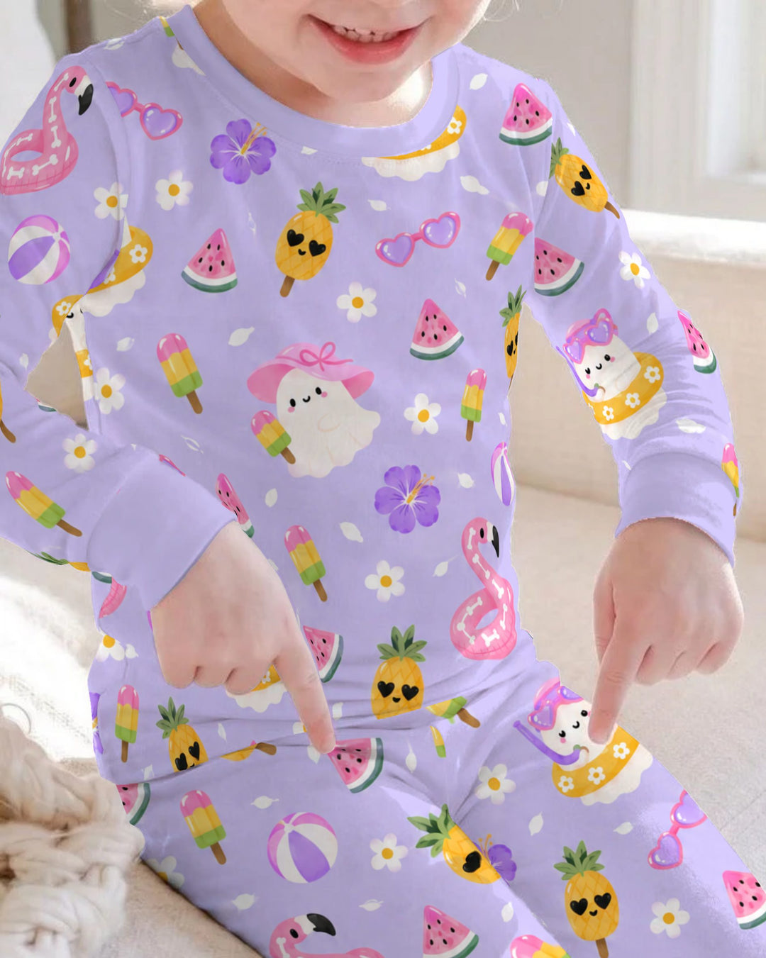 Summerween Ghost Pool Party Bamboo Two Piece Long Sleeve Pajama Set