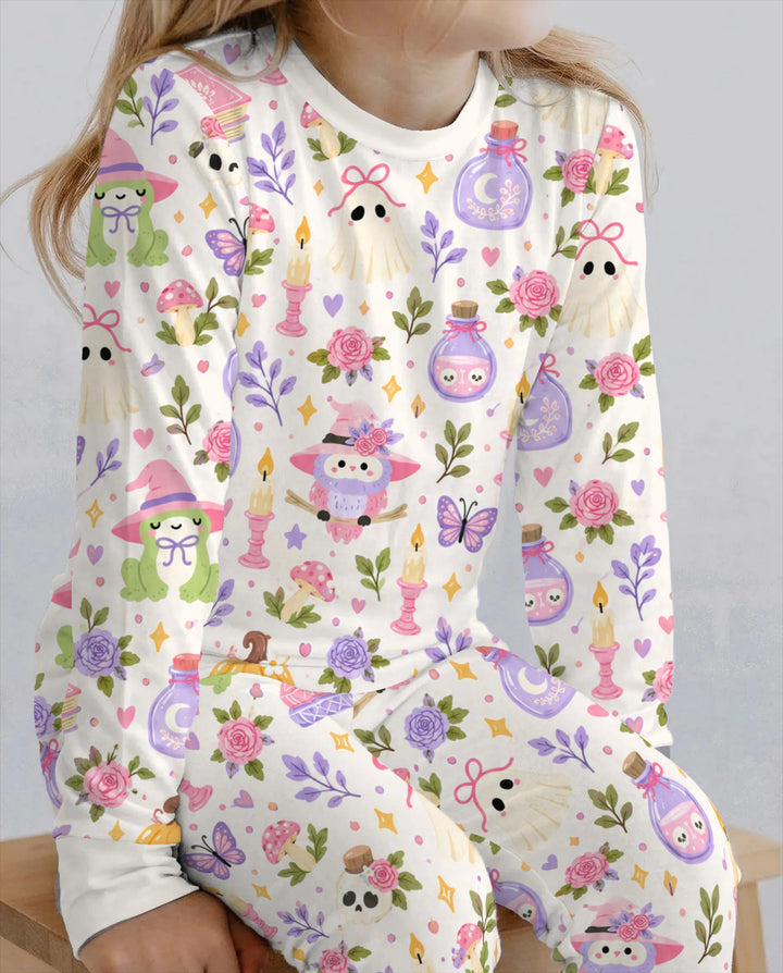 Whimsical Witchy Garden Halloween Bamboo Two Piece Long Sleeve Pajama Set