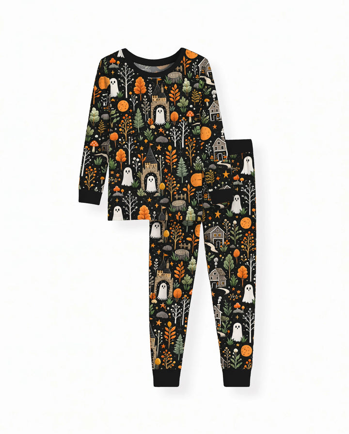 Haunted Autumn Village Bamboo Two Piece Long Sleeve Pajama Set