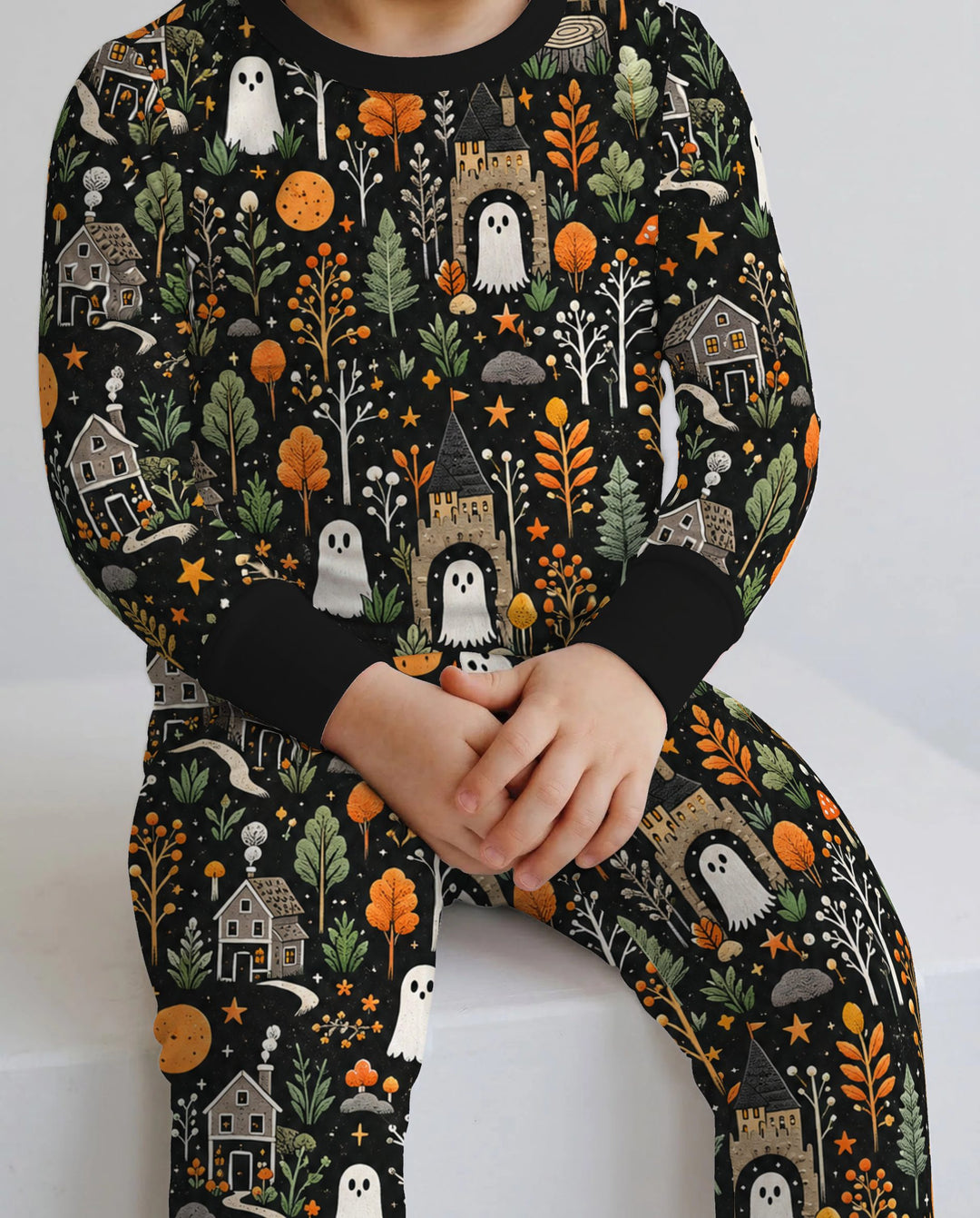 Haunted Autumn Village Bamboo Two Piece Long Sleeve Pajama Set