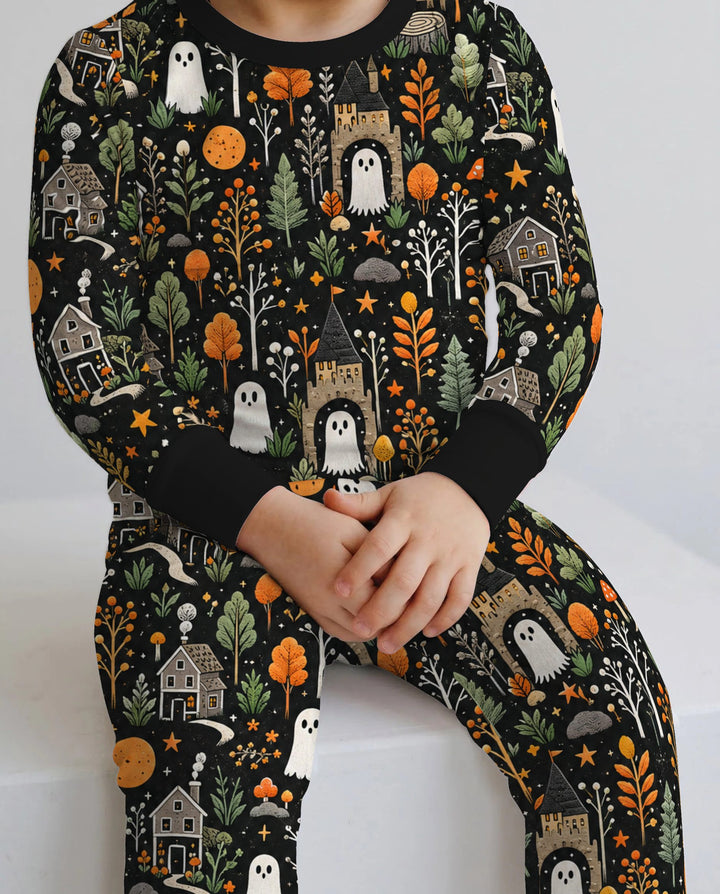 Haunted Autumn Village Bamboo Two Piece Long Sleeve Pajama Set