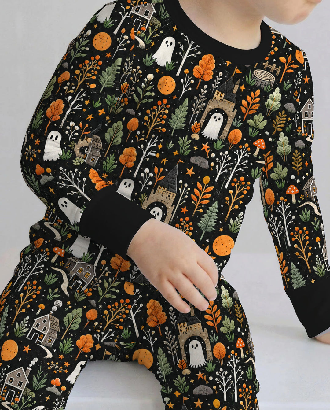 Haunted Autumn Village Bamboo Two Piece Long Sleeve Pajama Set