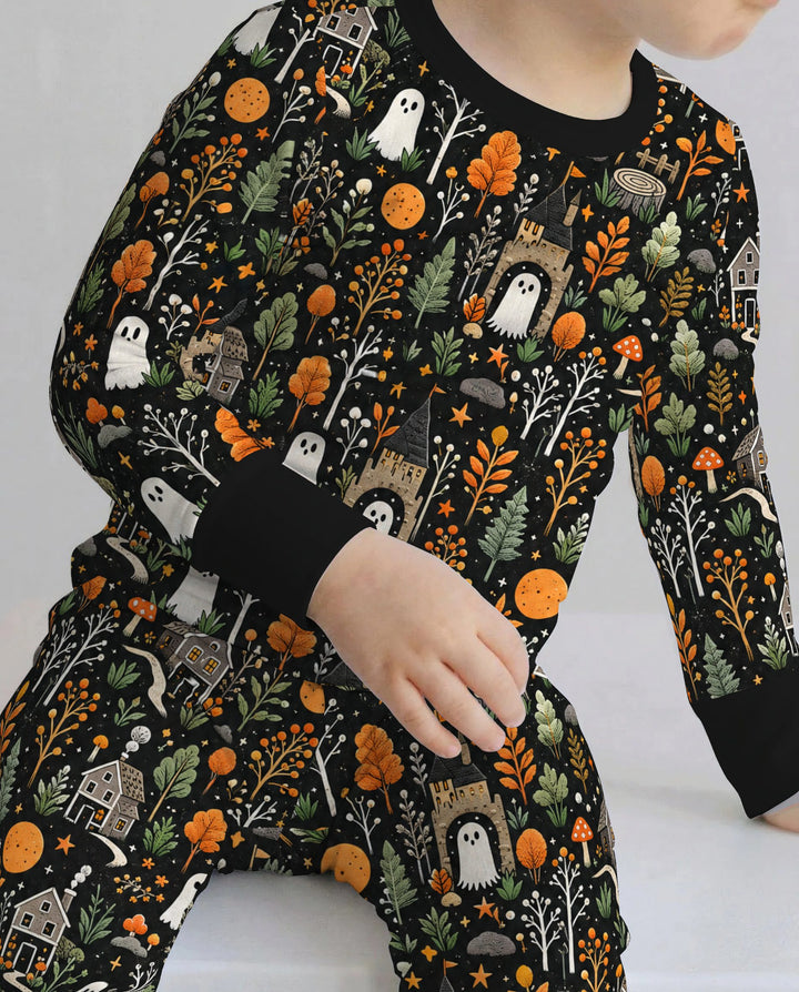 Haunted Autumn Village Bamboo Two Piece Long Sleeve Pajama Set