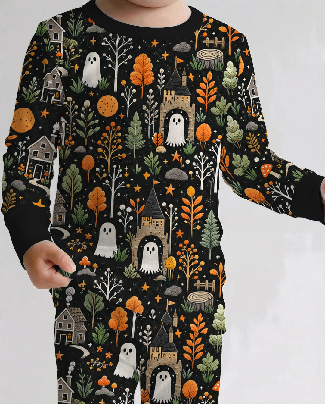 Haunted Autumn Village Bamboo Two Piece Long Sleeve Pajama Set