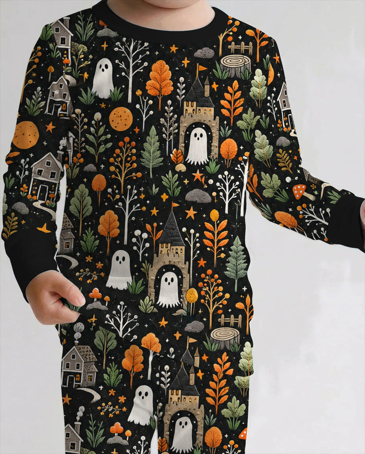 Haunted Autumn Village Bamboo Two Piece Long Sleeve Pajama Set