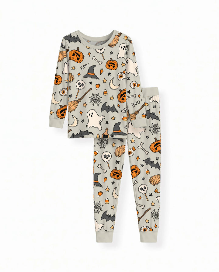 Witchy Halloween Doodles Bamboo Two Piece Long Sleeve Pajama Set